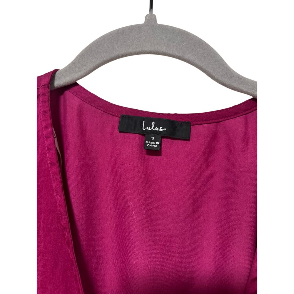 Lulus S Fuchsia Wrap Blouse with Puff Sleeves - Picture 5 of 6